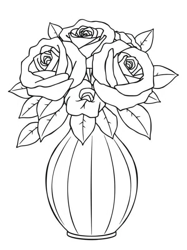 Bouquet of roses in a vase Coloring page Bouquet of roses in a vase Coloring page