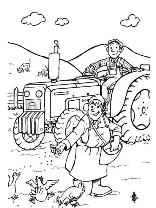 Farmer and farmer's wife Coloring page