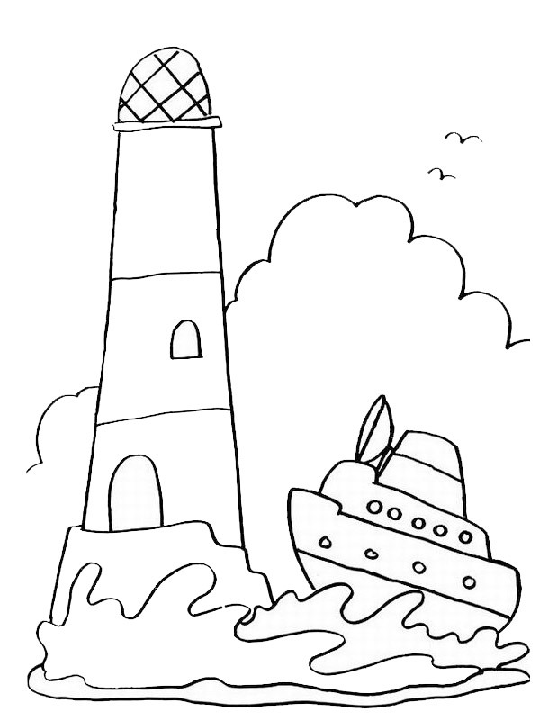 Boat at lighthouse Coloring page