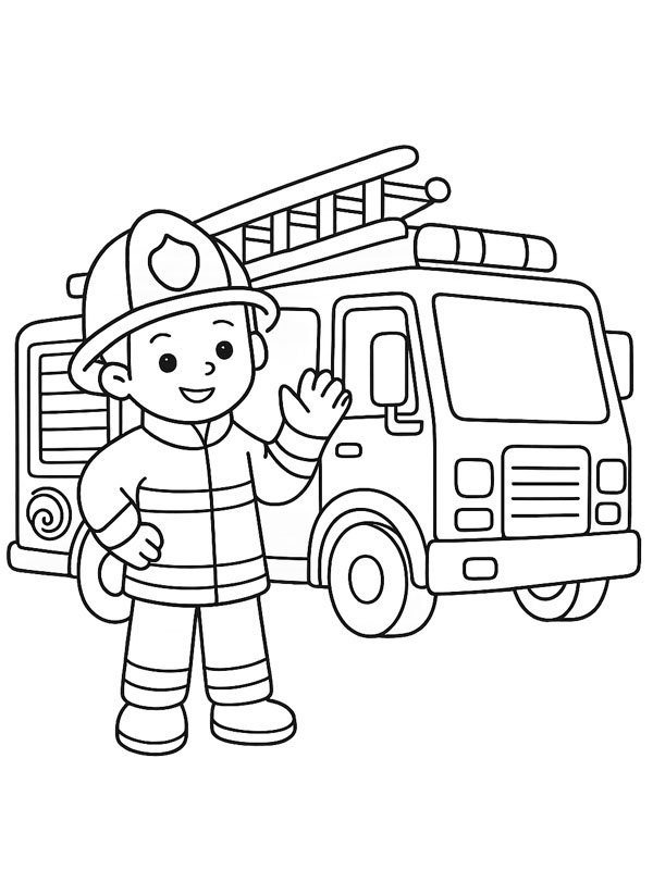 Fireman and fire truck Coloring page Fireman and fire truck Coloring page