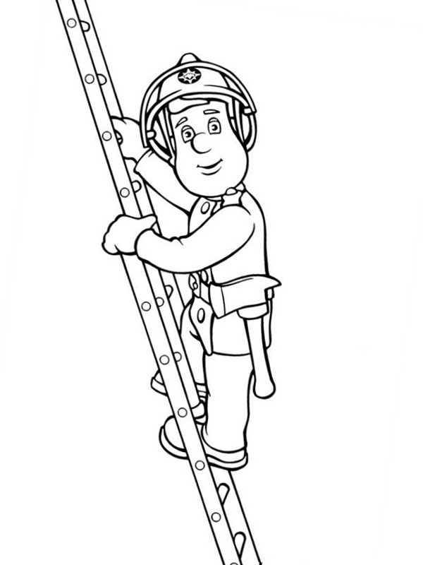 Fireman Sam climbing the ladder Coloring page