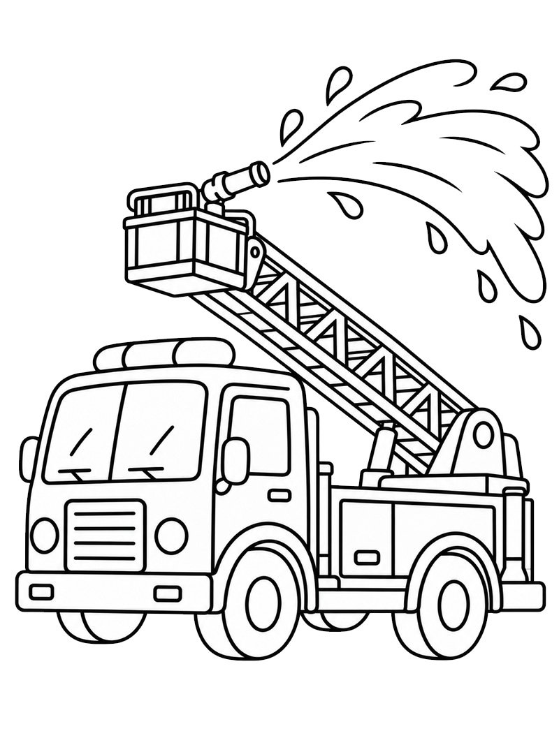 Fire Truck Spraying Water Coloring page Fire Truck Spraying Water Coloring page