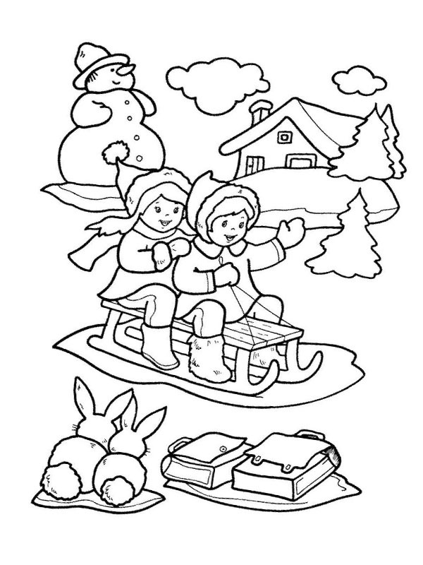 Playing outside in winter time Coloring page Playing outside in winter time Coloring page