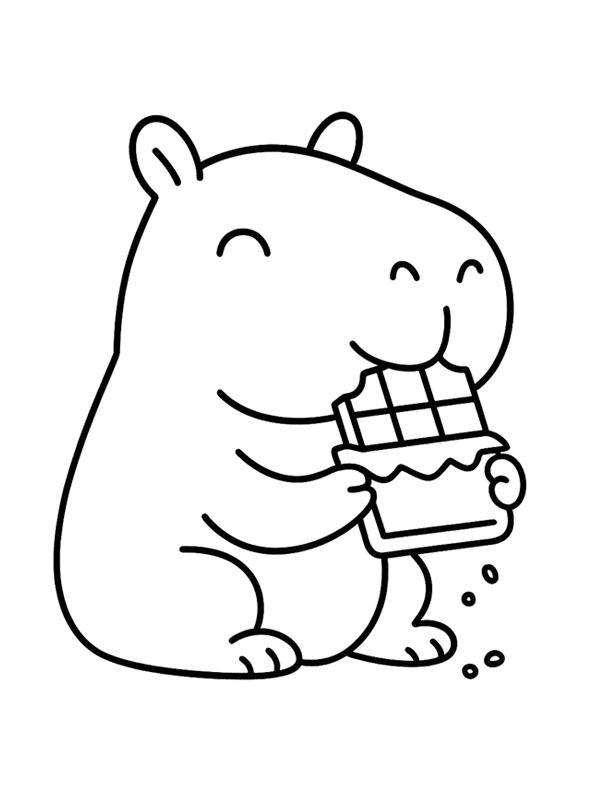 Capybara eats chocolate Coloring page Capybara eats chocolate Coloring page
