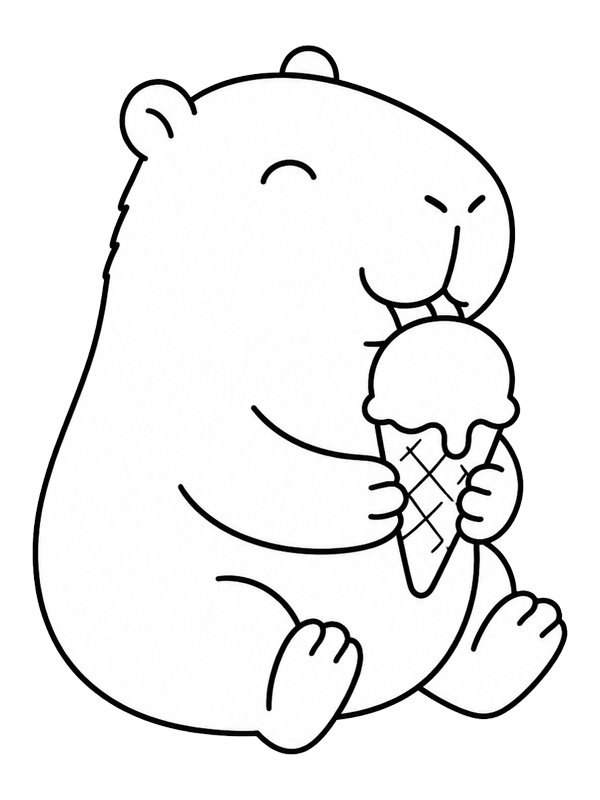 Capybara eats an ice cream Coloring page