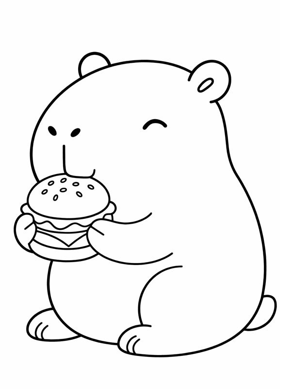Capybara eats cheeseburger Coloring page