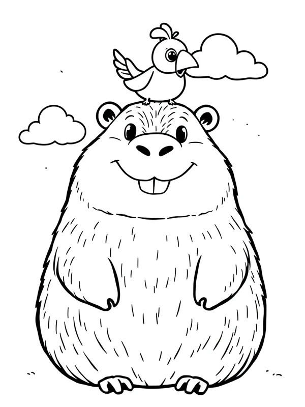 Capybara with a bird on its head Coloring page Capybara with a bird on its head Coloring page
