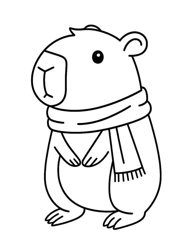 Capybara with winter scarf Coloring page Capybara with winter scarf Coloring page