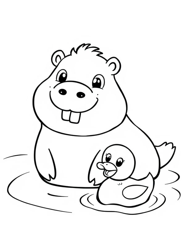 Capybara swims with duck Coloring page Capybara swims with duck Coloring page