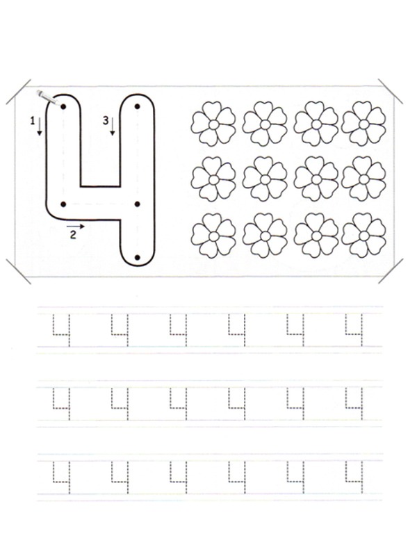 Learn to write number 4 Coloring page Learn to write number 4 Coloring page