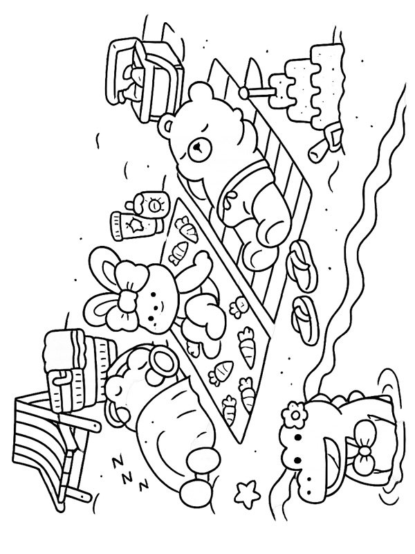 Cozy Friends on the Beach Coloring page
