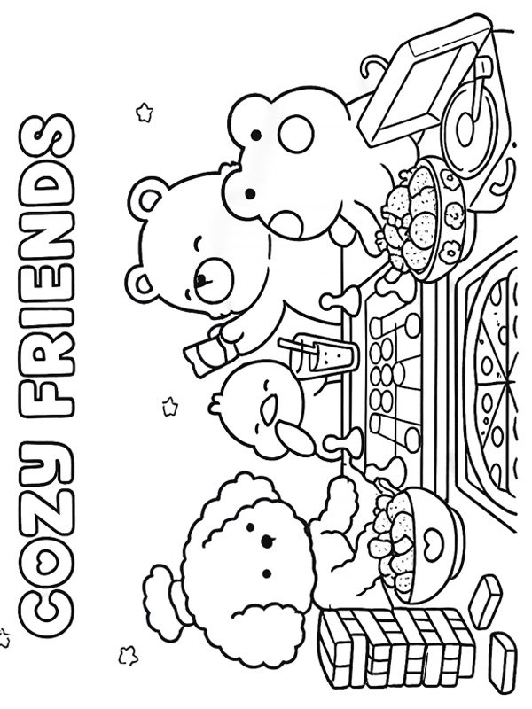 Cozy Friends Play games Coloring page