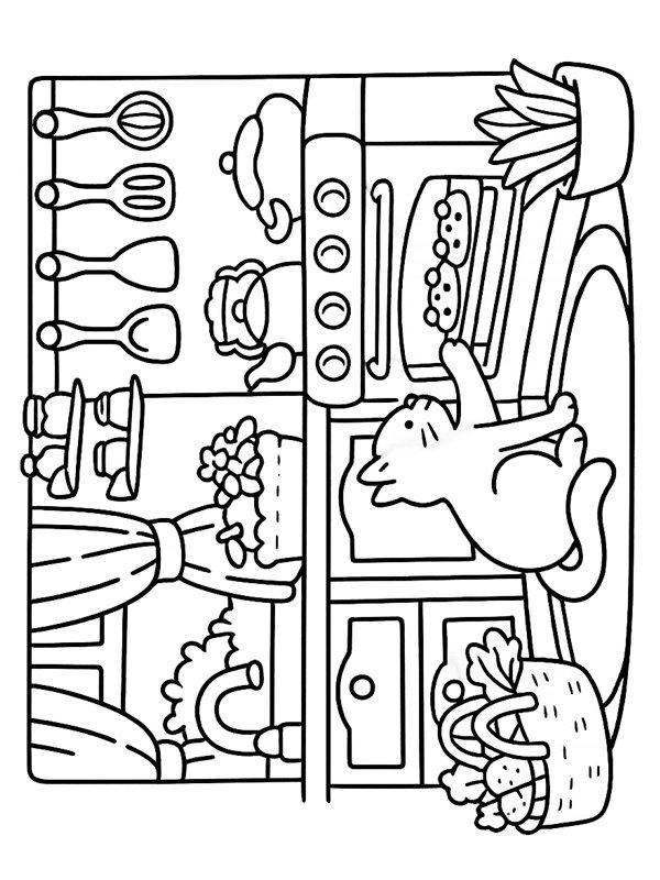 Cozy in the kitchen Coloring page