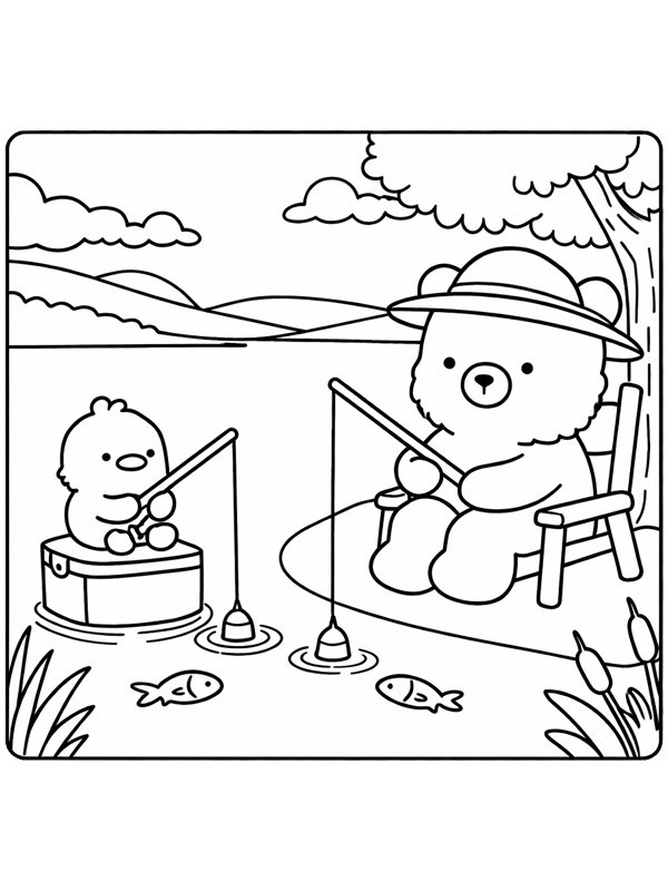 Cozy fishing Coloring page