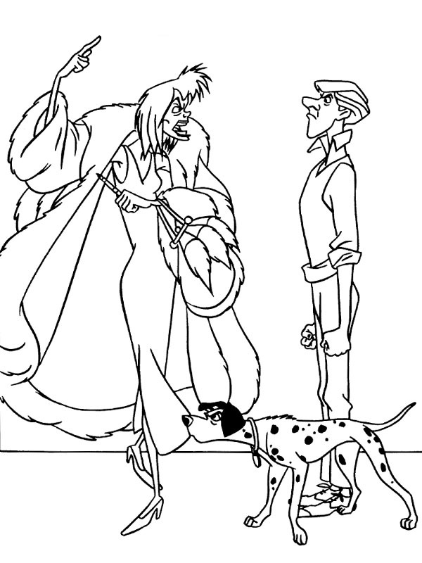 Cruella de Vil, Roger and Pongo Coloring page
