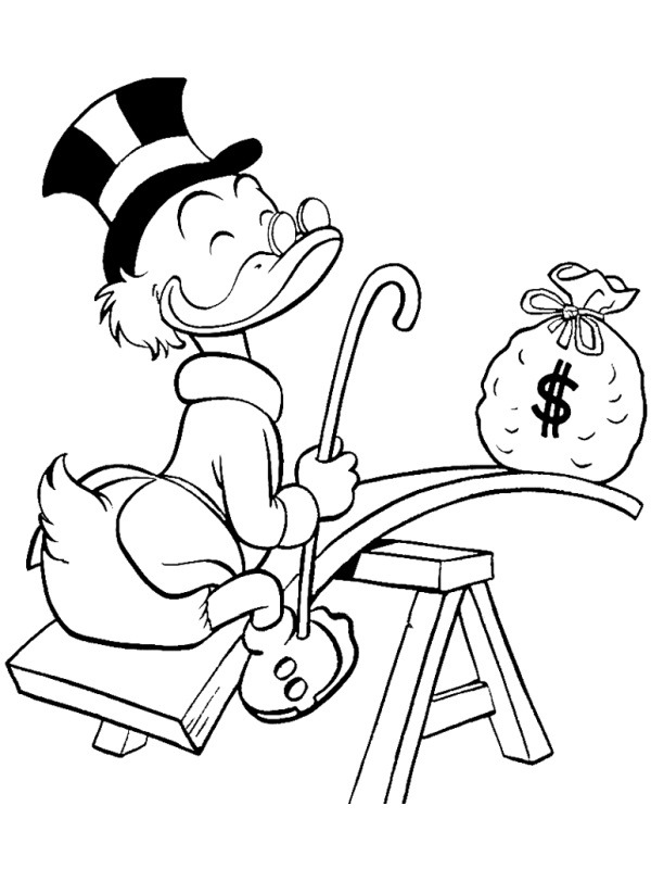 Scrooge McDuck with money Coloring page