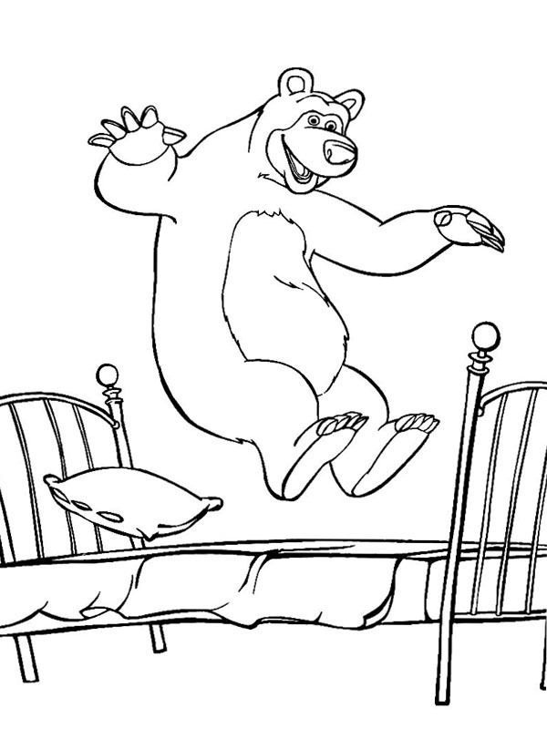 The bear jumps on the bed Coloring page The bear jumps on the bed Coloring page