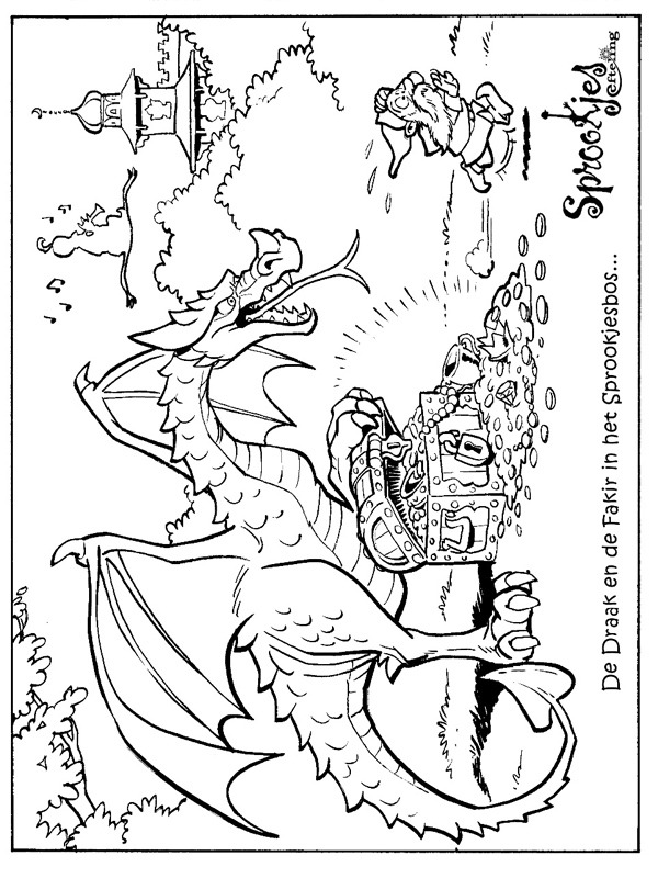 The dragon and the fakir in the fairy tale forest Coloring page