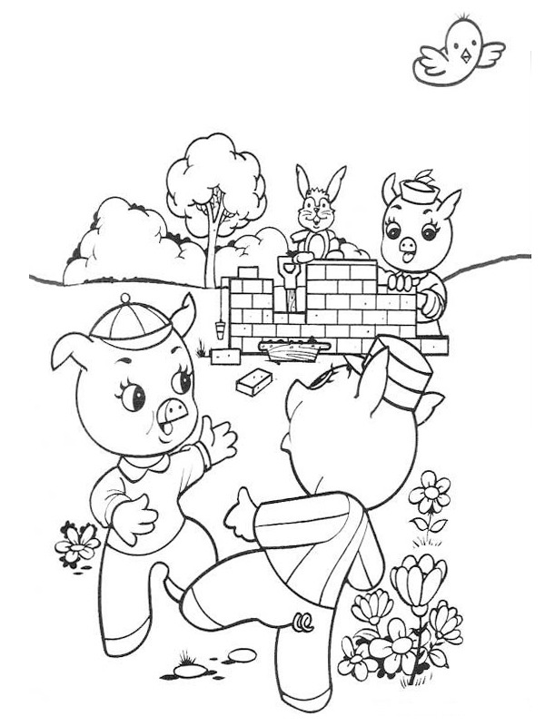 The three little pigs build a house Coloring page The three little pigs build a house Coloring page