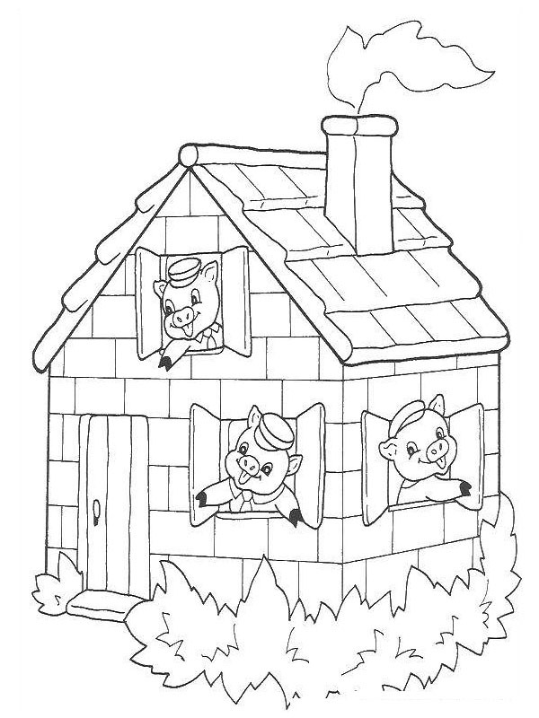 The three little pigs in the house Coloring page The three little pigs in the house Coloring page