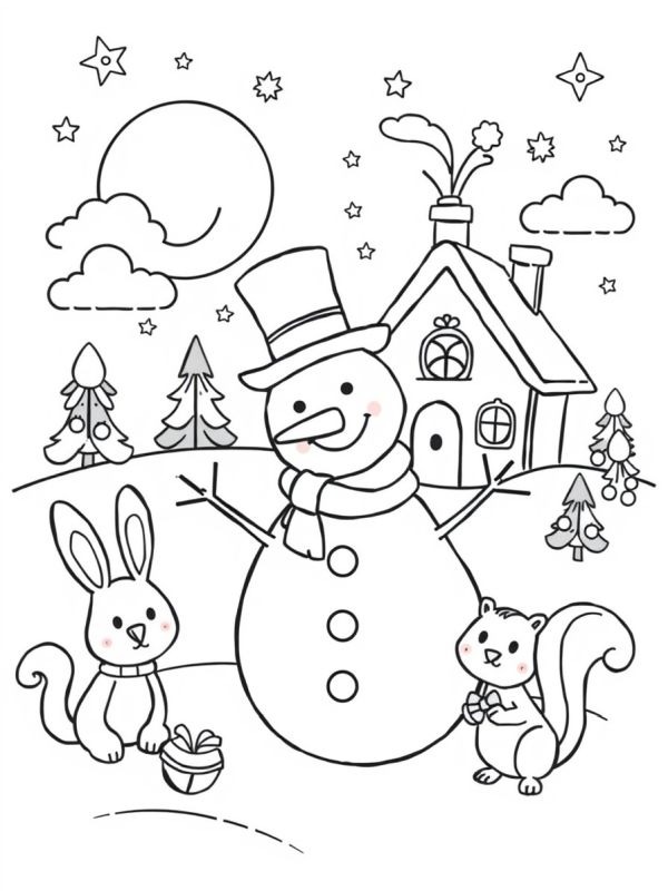 Animals at the snowma Coloring page Animals at the snowma Coloring page
