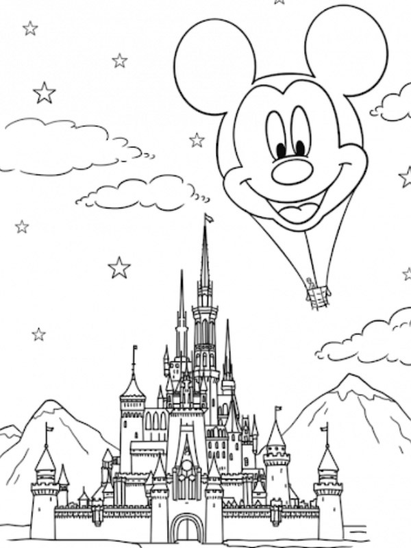 Disneyland castle mickey mouse hot air balloon Coloring page
