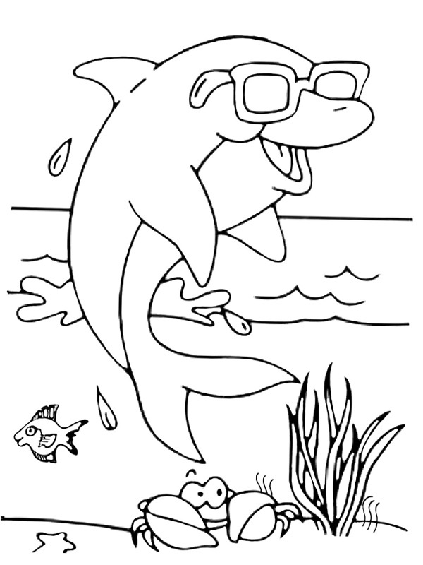 Dolphin with sunglasses Coloring page