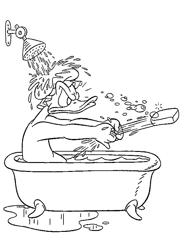 Donald duck in the bathtub Coloring page