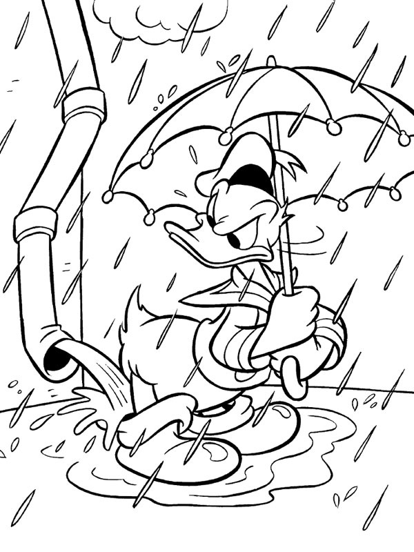 Donald Duck in the rain Coloring page Donald Duck in the rain Coloring page
