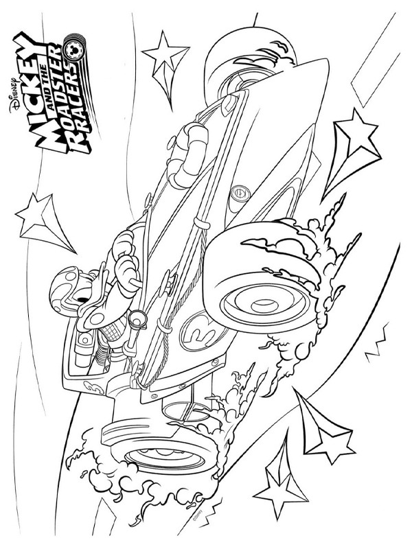 Donald Duck in a race car Coloring page