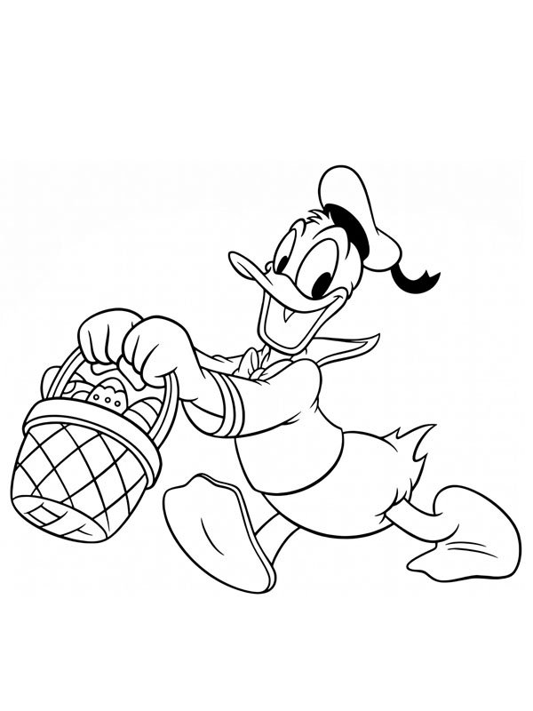 Donald Duck with Easter basket Coloring page Donald Duck with Easter basket Coloring page