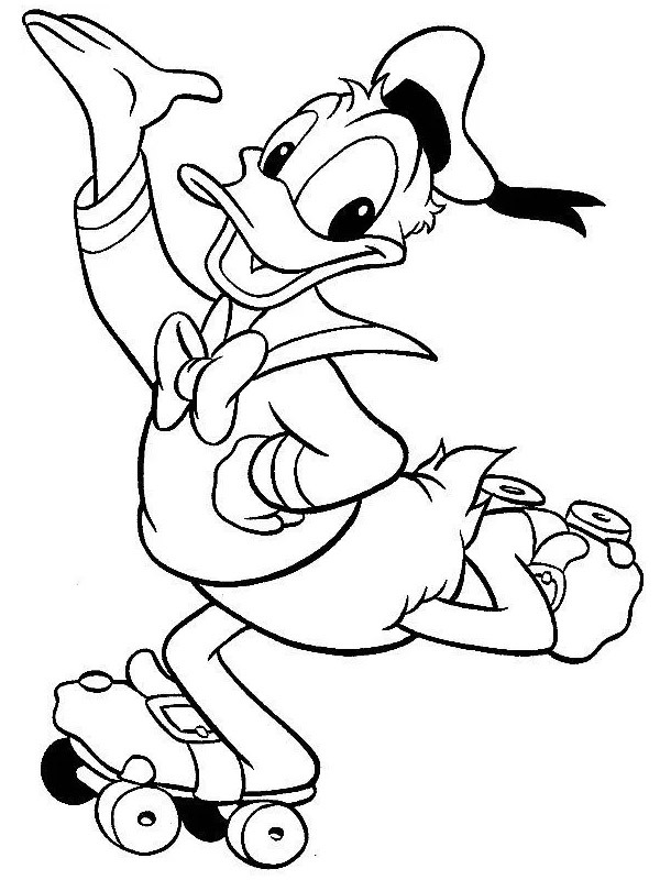 Donald duck on rollerblades Coloring page