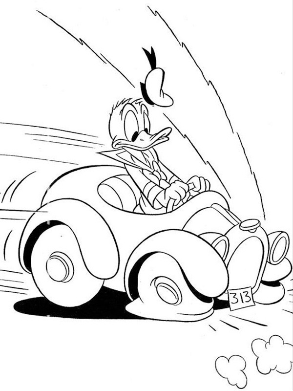 Donald Duck brakes with car Coloring page Donald Duck brakes with car Coloring page
