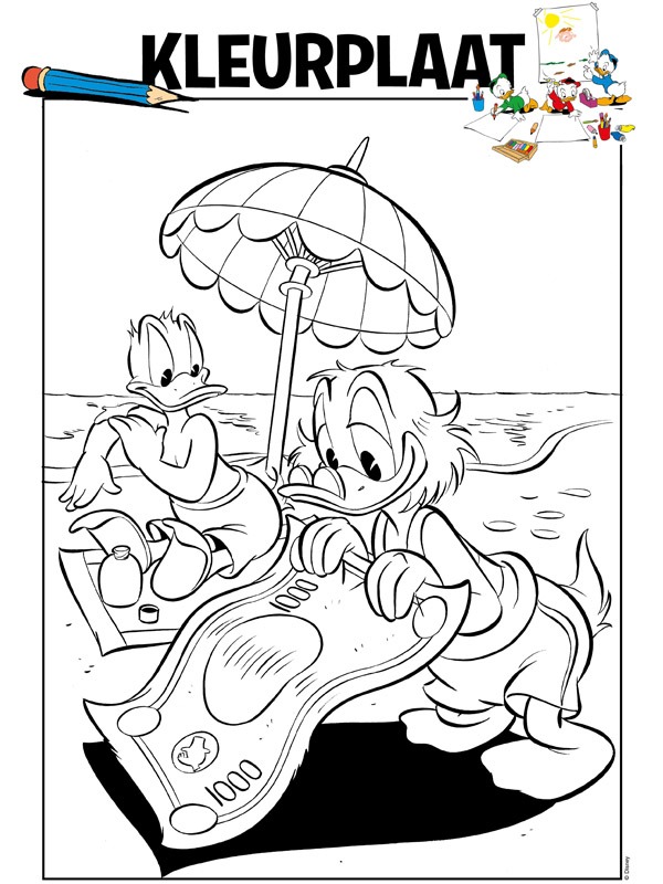 donald and Scrooge McDuck on the beach Coloring page