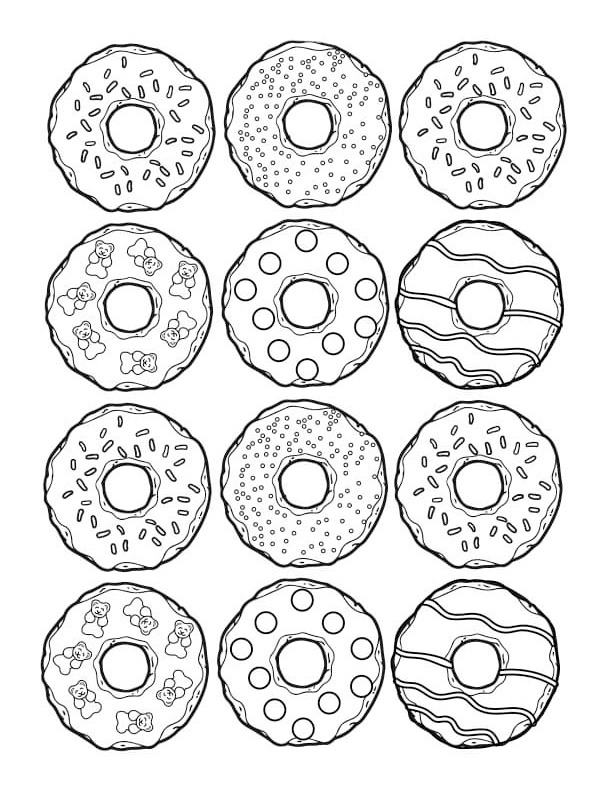 Donuts with chocolate and sprinkles Coloring page Donuts with chocolate and sprinkles Coloring page