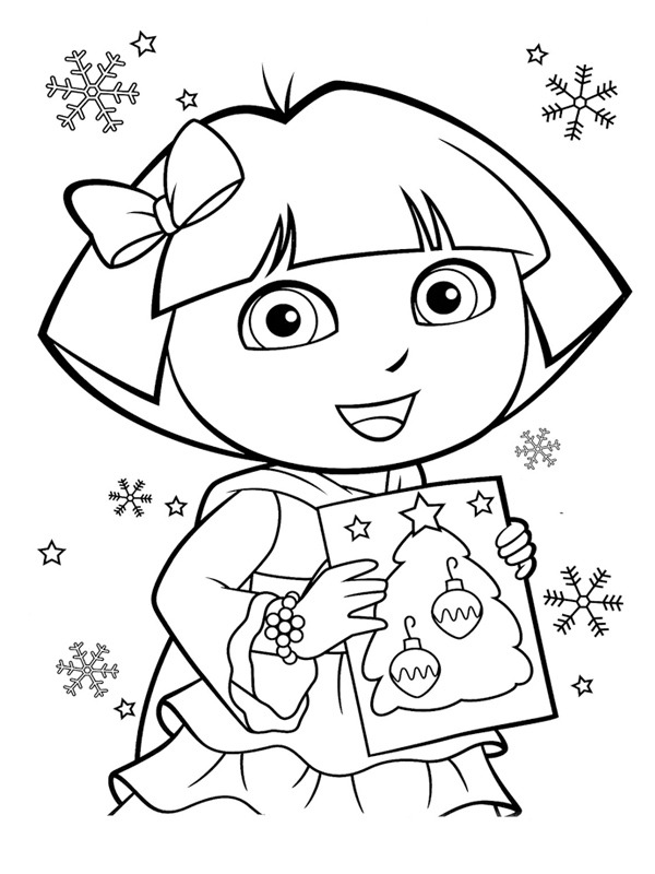 Dora with Christmas card Coloring page