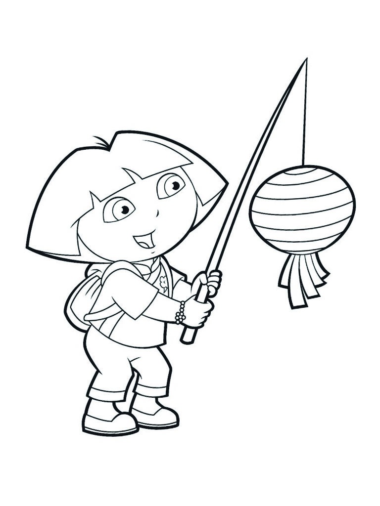 Dora with lantern Coloring page Dora with lantern Coloring page