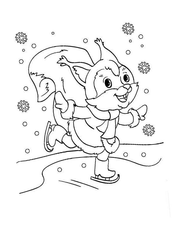 Ice Skating squirrel Coloring page