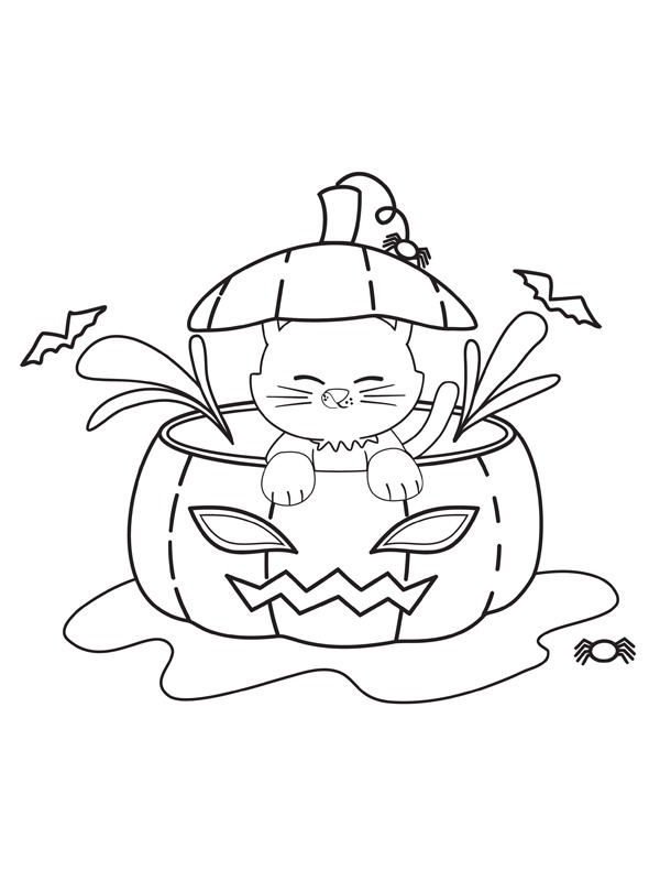 A cat in pumpkin lantern Coloring page A cat in pumpkin lantern Coloring page