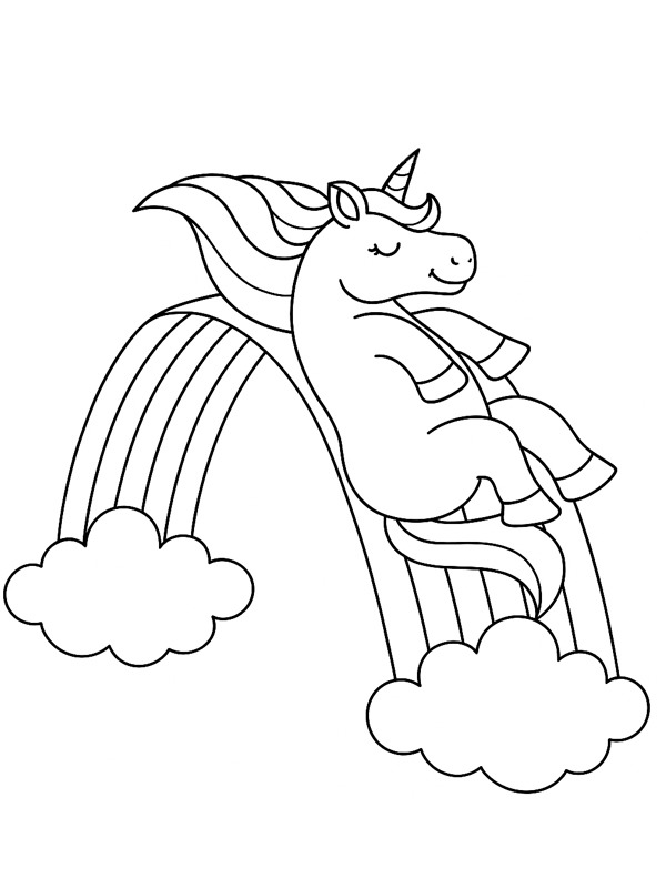 Unicorn Sliding Over The Rainbow Coloring page Unicorn Sliding Over The Rainbow Coloring page