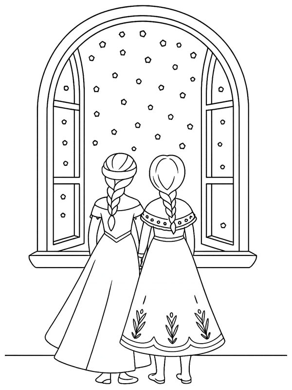 Elsa and Anna watch the snowfall Coloring page Elsa and Anna watch the snowfall Coloring page