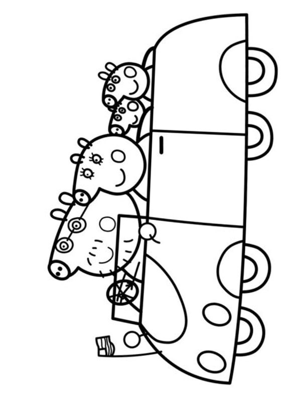 Family Pig in the car Coloring page Family Pig in the car Coloring page