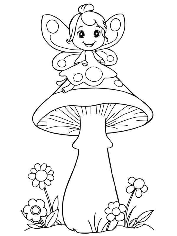 Fairy on a mushroom Coloring page Fairy on a mushroom Coloring page