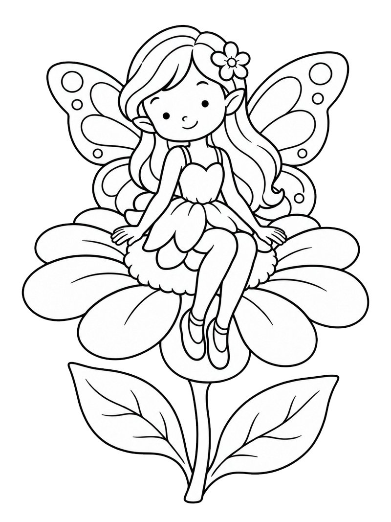Fairy Sitting on a Flower Coloring page Fairy Sitting on a Flower Coloring page