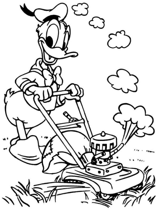 Donald Duck lawn mowing Coloring page Donald Duck lawn mowing Coloring page
