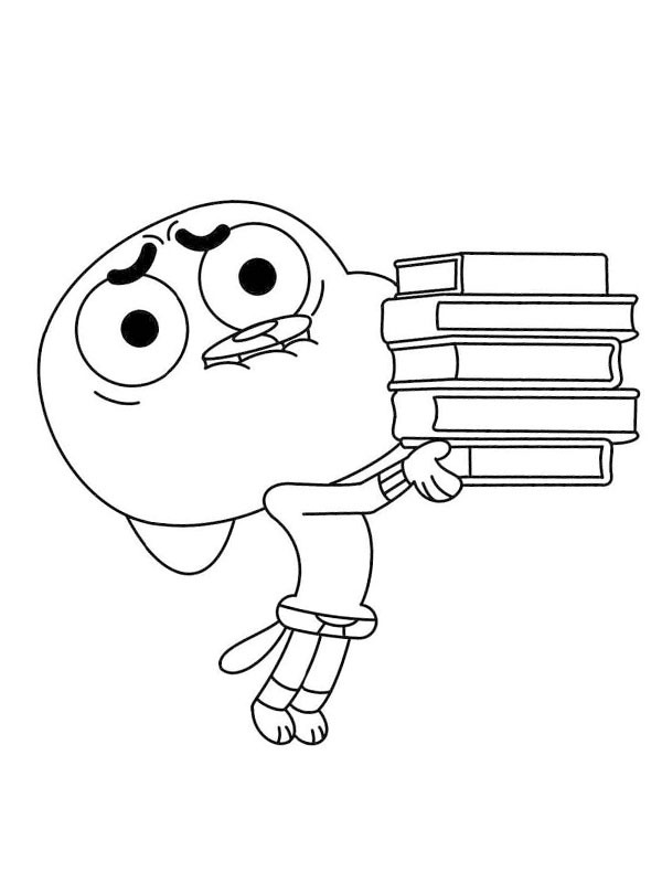 Gumball with books Coloring page Gumball with books Coloring page