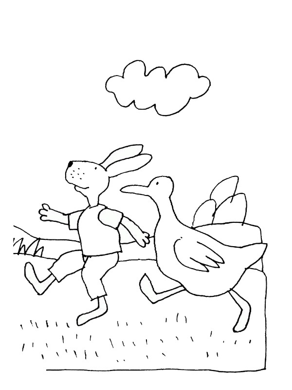 Hare and Duck Coloring page Hare and Duck Coloring page