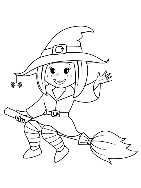 Halloween witch flying on broom Coloring page