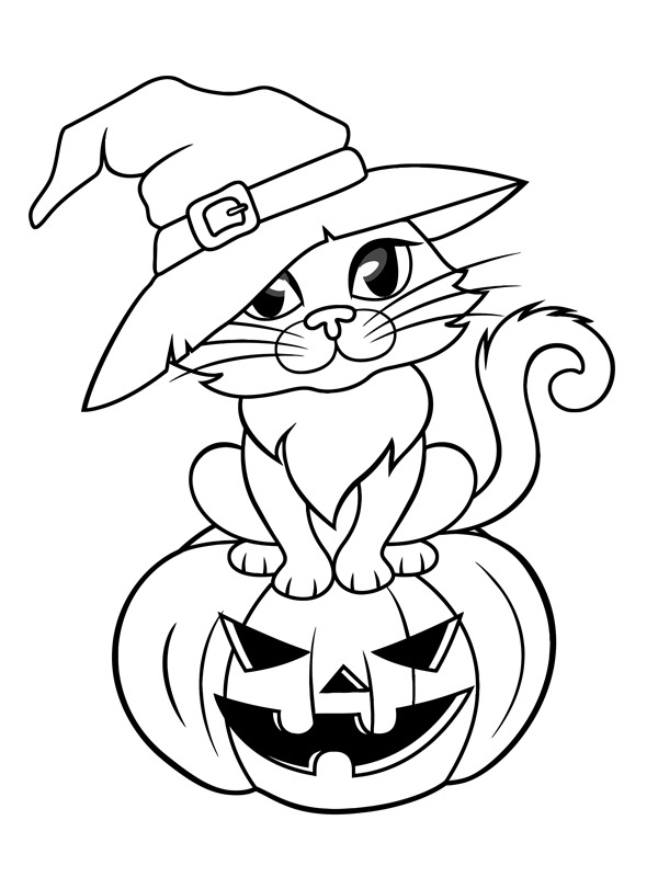 Halloween cat in a witch hat Coloring page Halloween cat in a witch hat Coloring page