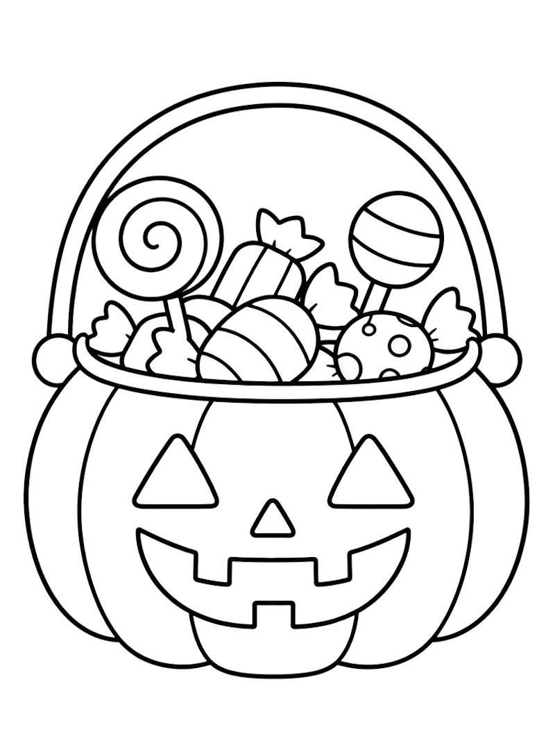 Halloween Pumpkin Bucket with Candy Coloring page Halloween Pumpkin Bucket with Candy Coloring page